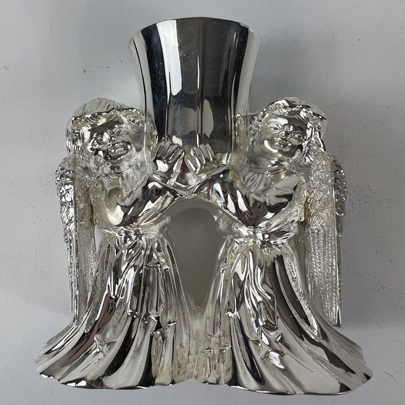 International Silver Co Angel Candle Holders Vtg Set /2 Christmas Centerpiece - Picture 8 of 15